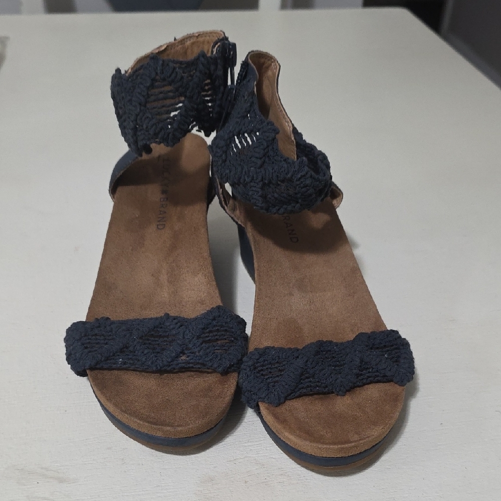 Lucky Brand Navy Crochet Ankle Strap Sandals